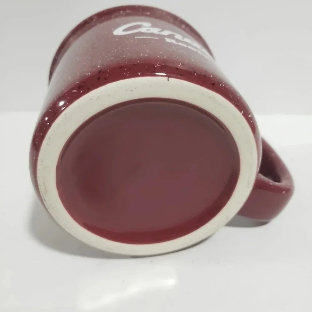 Roots Canada Burgundy/Black Ceramic Mug 3.5"Tall 4"Round. - Picture 4 of 4